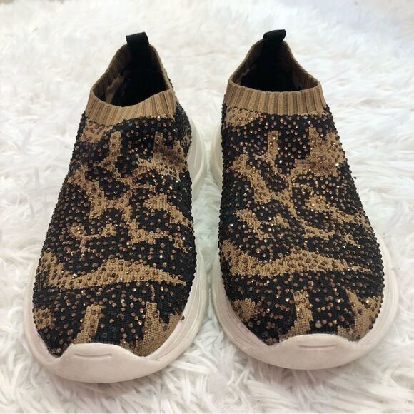 Vince Camuto Henna Leopard Animal Print Knit Slip On Chunky Sneakers Girls 13 M - Picture 2 of 10